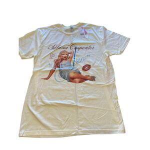 Sabrina Carpenter Soft Yellow Tee Size Large PTP 20.5” Length 28.5” 100% Cotton